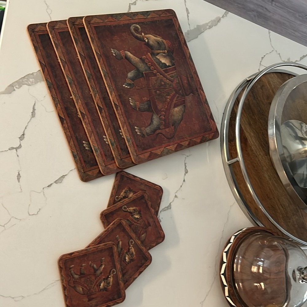 COPY - four  of each Pimpernel Indian Elephant placemats and coasters